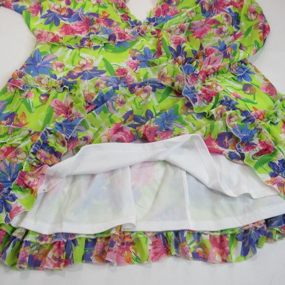 It's Fashion Women's V-Neck Floral Ruffle Cutout Backless Mini Dress Size 2X - Picture 3 of 10